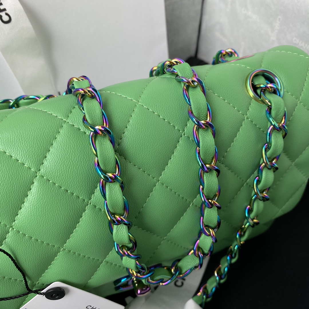 Chanel A01113 Flap Handbag Classic Bag Green Lambskin with Blue Hardware - Default Title - View 4