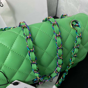 Chanel A01113 Flap Handbag Classic Bag Green Lambskin with Blue Hardware - Default Title - View 4