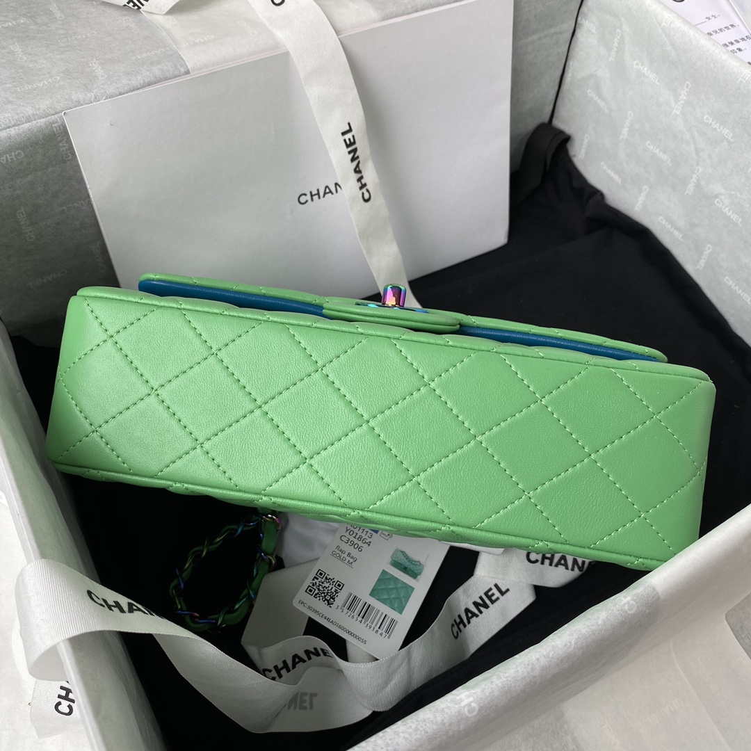 Chanel A01113 Flap Handbag Classic Bag Green Lambskin with Blue Hardware - Default Title - View 6