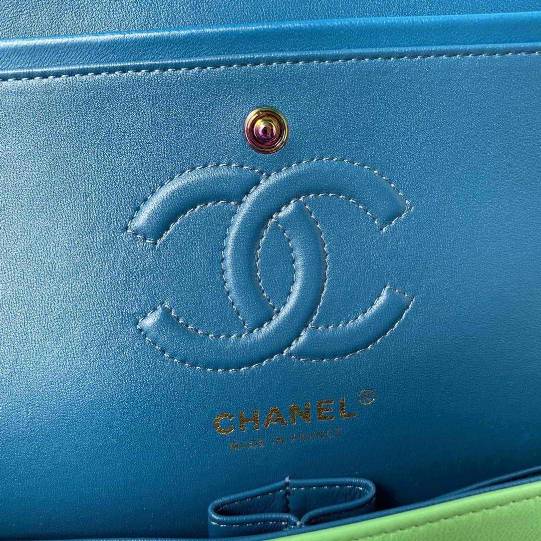 Chanel A01113 Flap Handbag Classic Bag Green Lambskin with Blue Hardware - Default Title - View 9