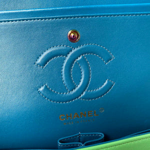 Chanel A01113 Flap Handbag Classic Bag Green Lambskin with Blue Hardware - Default Title - View 9