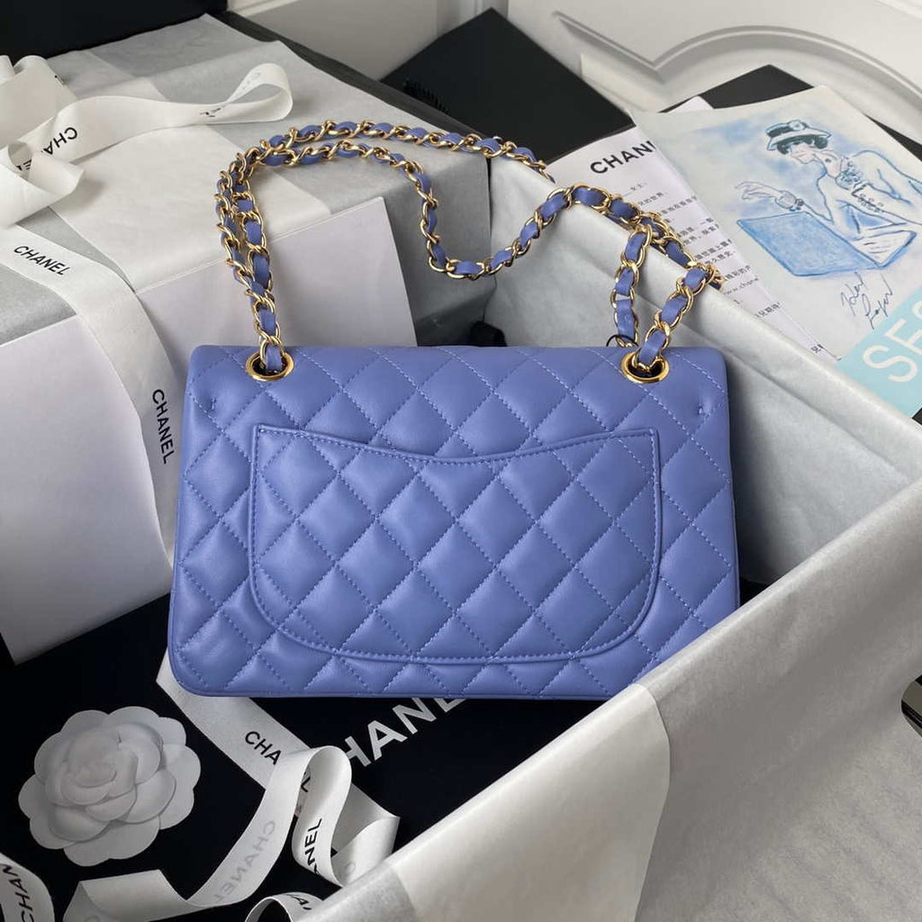 Chanel A01113 Flap Handbag Classic Bag Lambskin Purple Gold