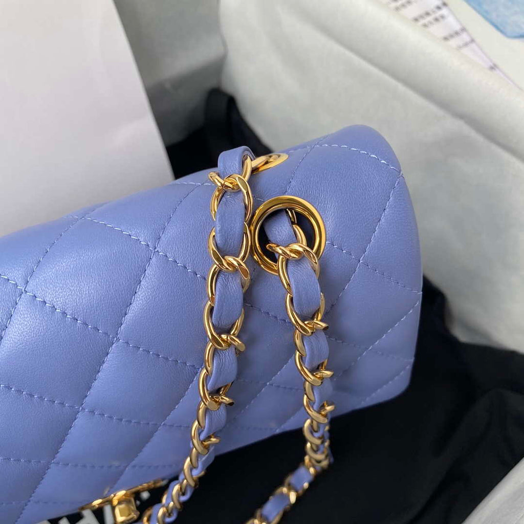 Chanel A01113 Flap Handbag Classic Bag Lambskin Purple Gold