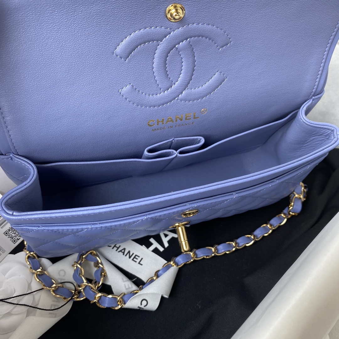 Chanel A01113 Flap Handbag Classic Bag Lambskin Purple Gold - Default Title - View 7