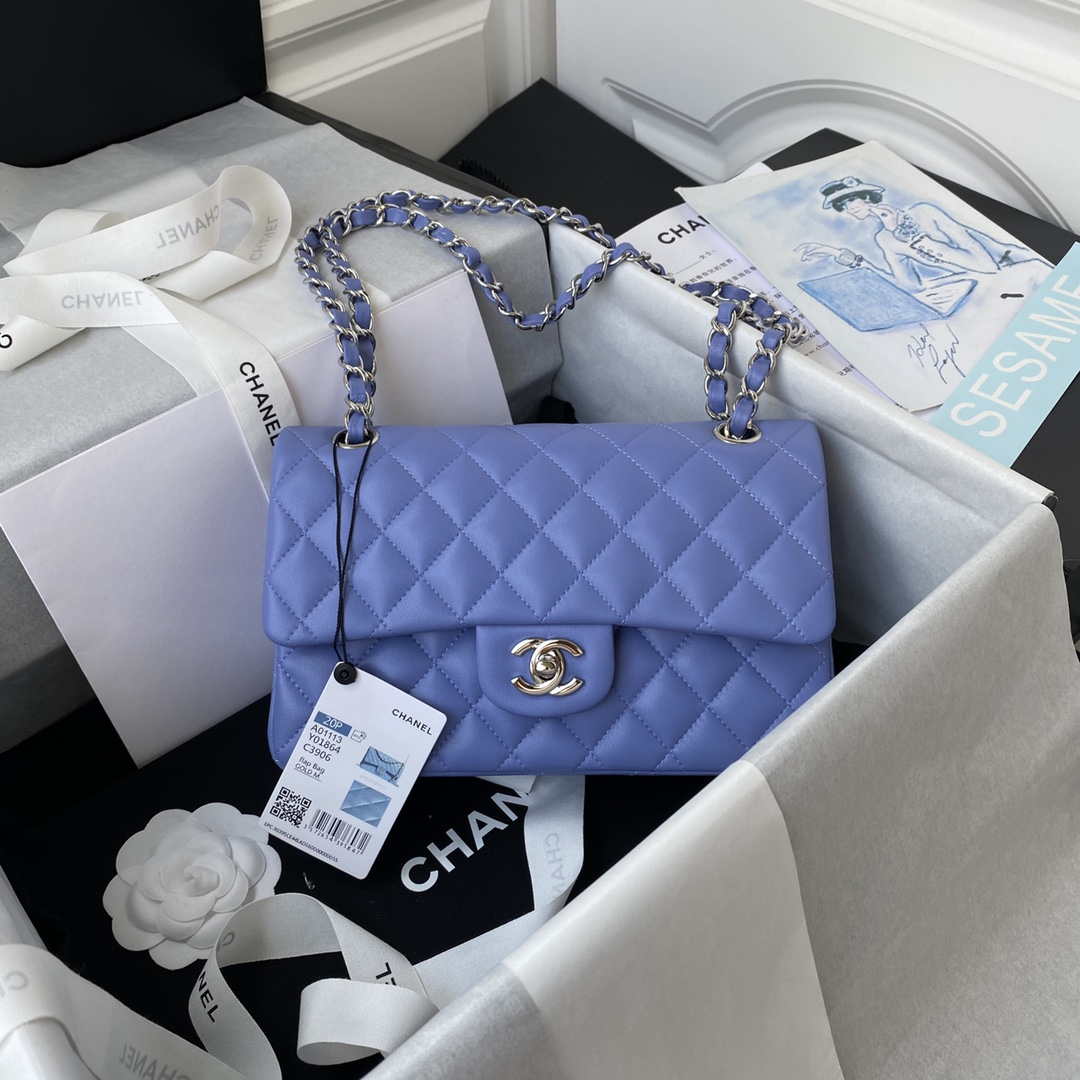 Chanel A01113 Flap Handbag Classic Bag Lambskin Purple Silver - Default Title - View 1