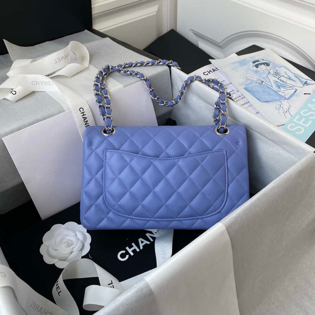 Chanel A01113 Flap Handbag Classic Bag Lambskin Purple Silver