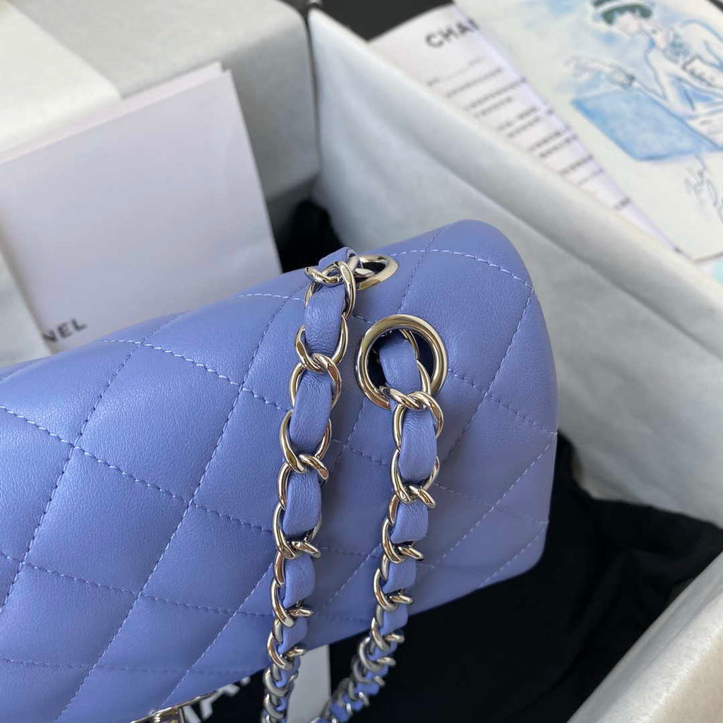 Chanel A01113 Flap Handbag Classic Bag Lambskin Purple Silver