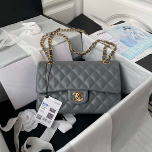 Chanel A01113 Flap Handbag Classic Bag Lambskin Gray Gold - Default Title - View 1