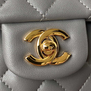 Chanel A01113 Flap Handbag Classic Bag Lambskin Gray Gold - Default Title - View 3