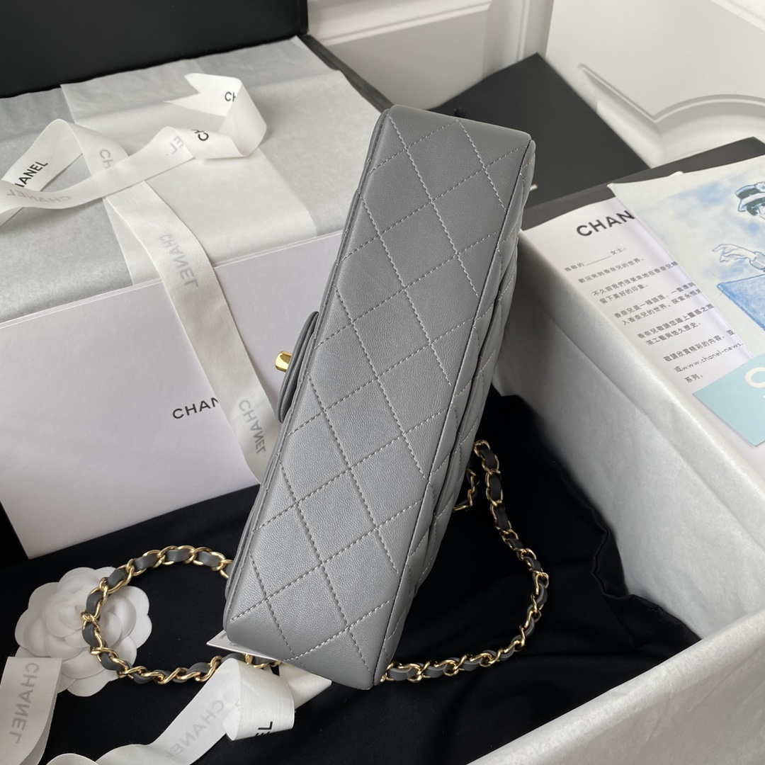 Chanel A01113 Flap Handbag Classic Bag Lambskin Gray Gold