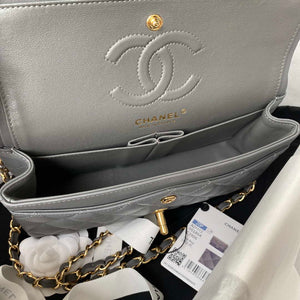 Chanel A01113 Flap Handbag Classic Bag Lambskin Gray Gold - Default Title - View 7