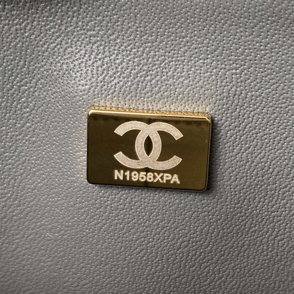 Chanel A01113 Flap Handbag Classic Bag Lambskin Gray Gold