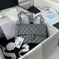 Chanel A01113 Flap Handbag Classic Bag Lambskin Gray Silver