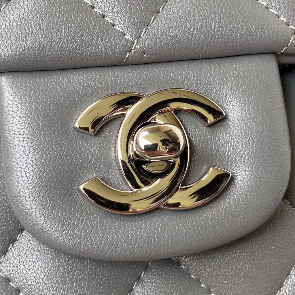 Chanel A01113 Flap Handbag Classic Bag Lambskin Gray Silver