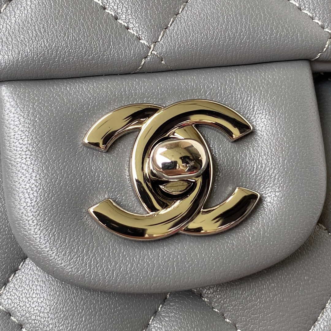 Chanel A01113 Flap Handbag Classic Bag Lambskin Gray Silver
