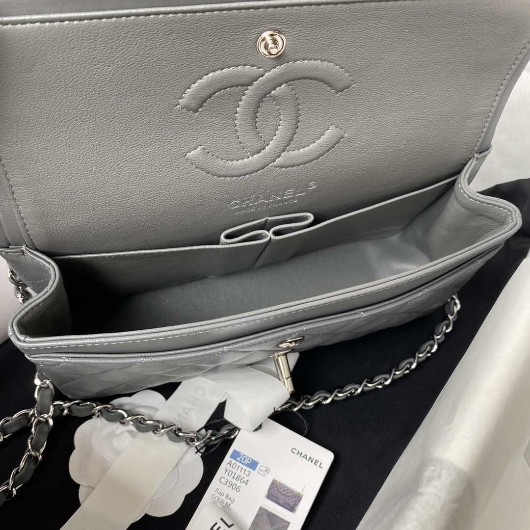 Chanel A01113 Flap Handbag Classic Bag Lambskin Gray Silver - Default Title - View 6