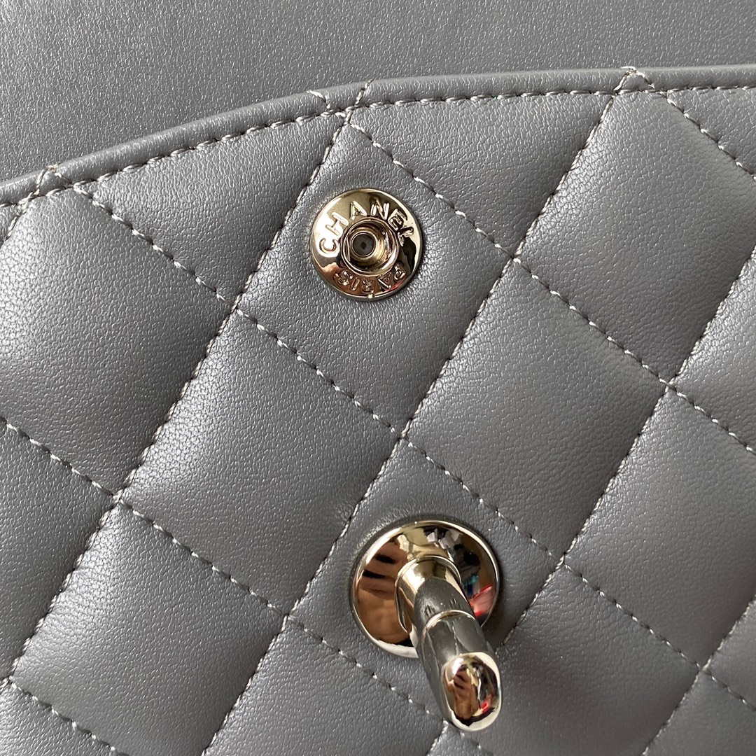 Chanel A01113 Flap Handbag Classic Bag Lambskin Gray Silver