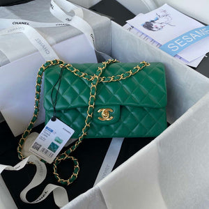 Chanel A01113 Flap Handbag Classic Bag Lambskin Green Gold - Default Title - View 1