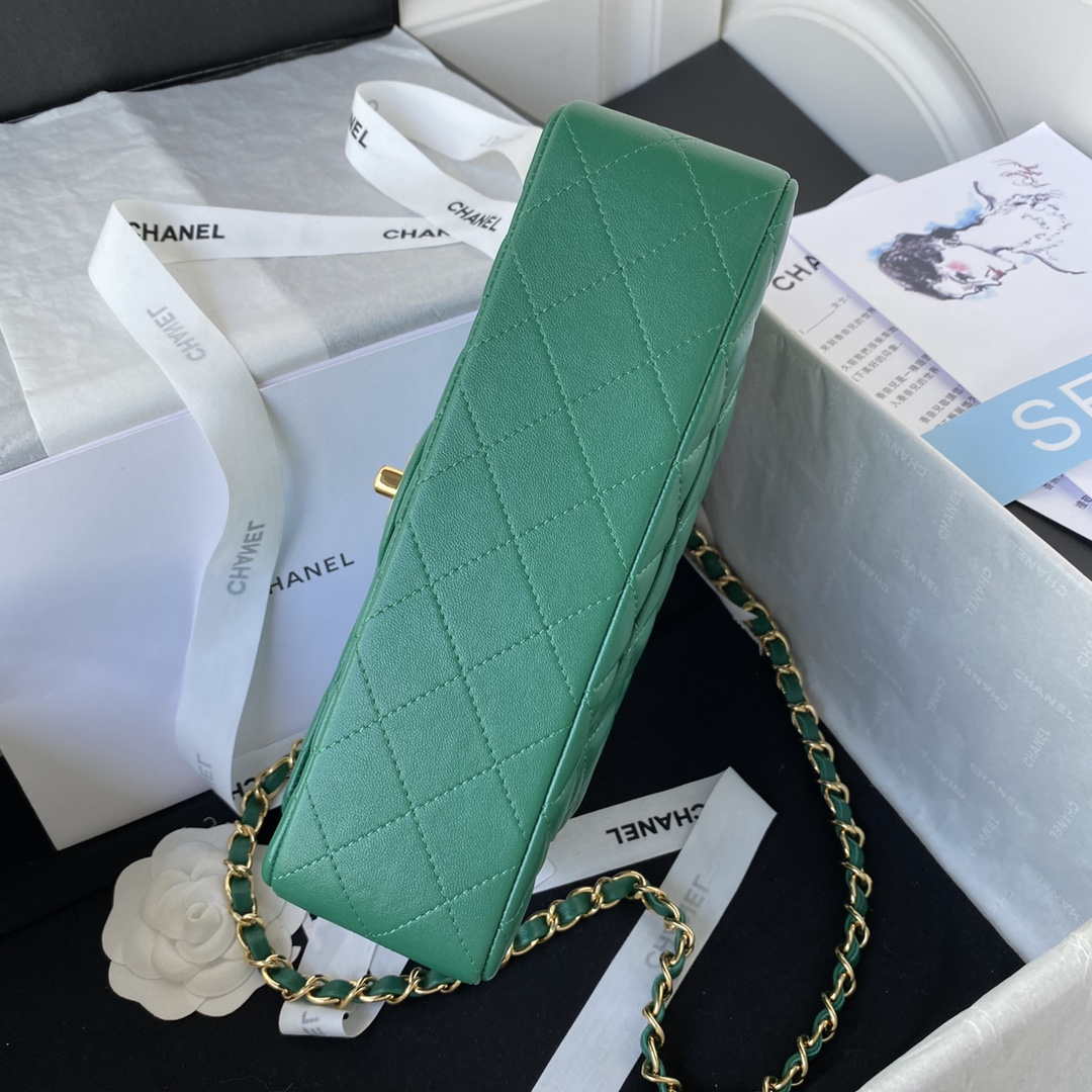 Chanel A01113 Flap Handbag Classic Bag Lambskin Green Gold
