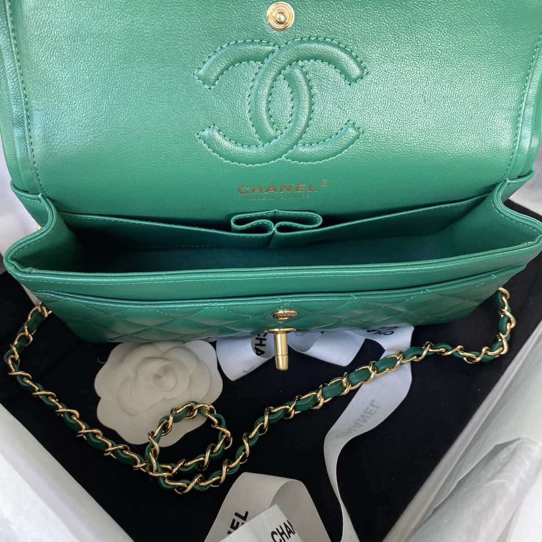 Chanel A01113 Flap Handbag Classic Bag Lambskin Green Gold - Default Title - View 7
