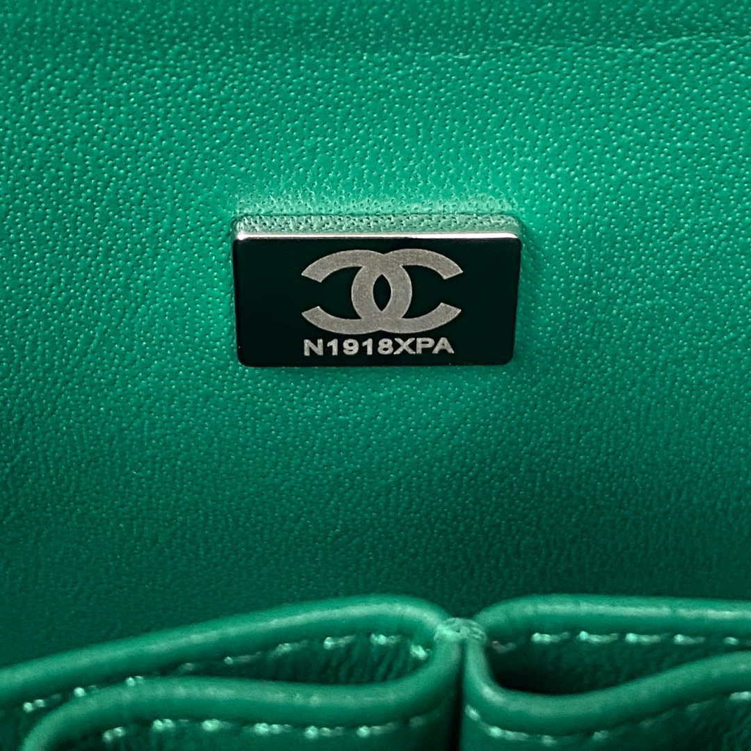 Chanel A01113 Flap Handbag Classic Bag Lambskin Green Silver - Default Title - View 9