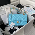 Chanel A01113 Flap Handbag Classic Bag Lake Blue Lambskin Gold - Default Title - View 1