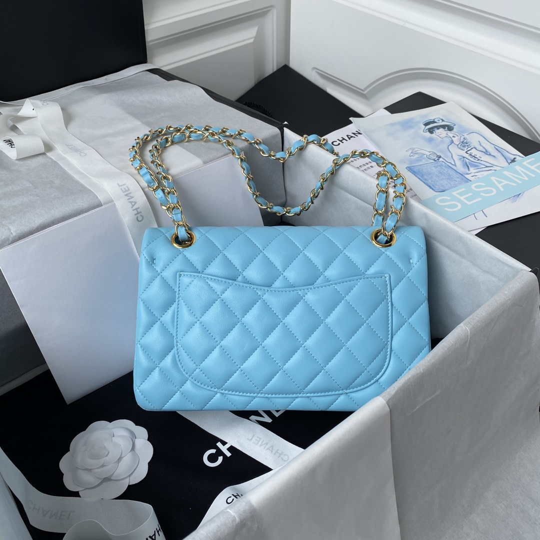 Chanel A01113 Flap Handbag Classic Bag Lake Blue Lambskin Gold - Default Title - View 2