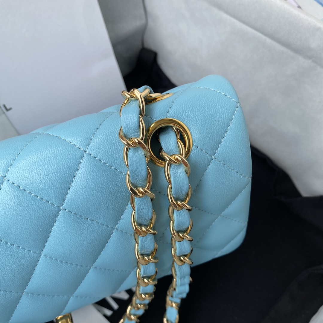 Chanel A01113 Flap Handbag Classic Bag Lake Blue Lambskin Gold - Default Title - View 4