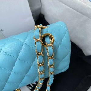 Chanel A01113 Flap Handbag Classic Bag Lake Blue Lambskin Gold - Default Title - View 4