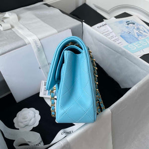 Chanel A01113 Flap Handbag Classic Bag Lake Blue Lambskin Gold - Default Title - View 5