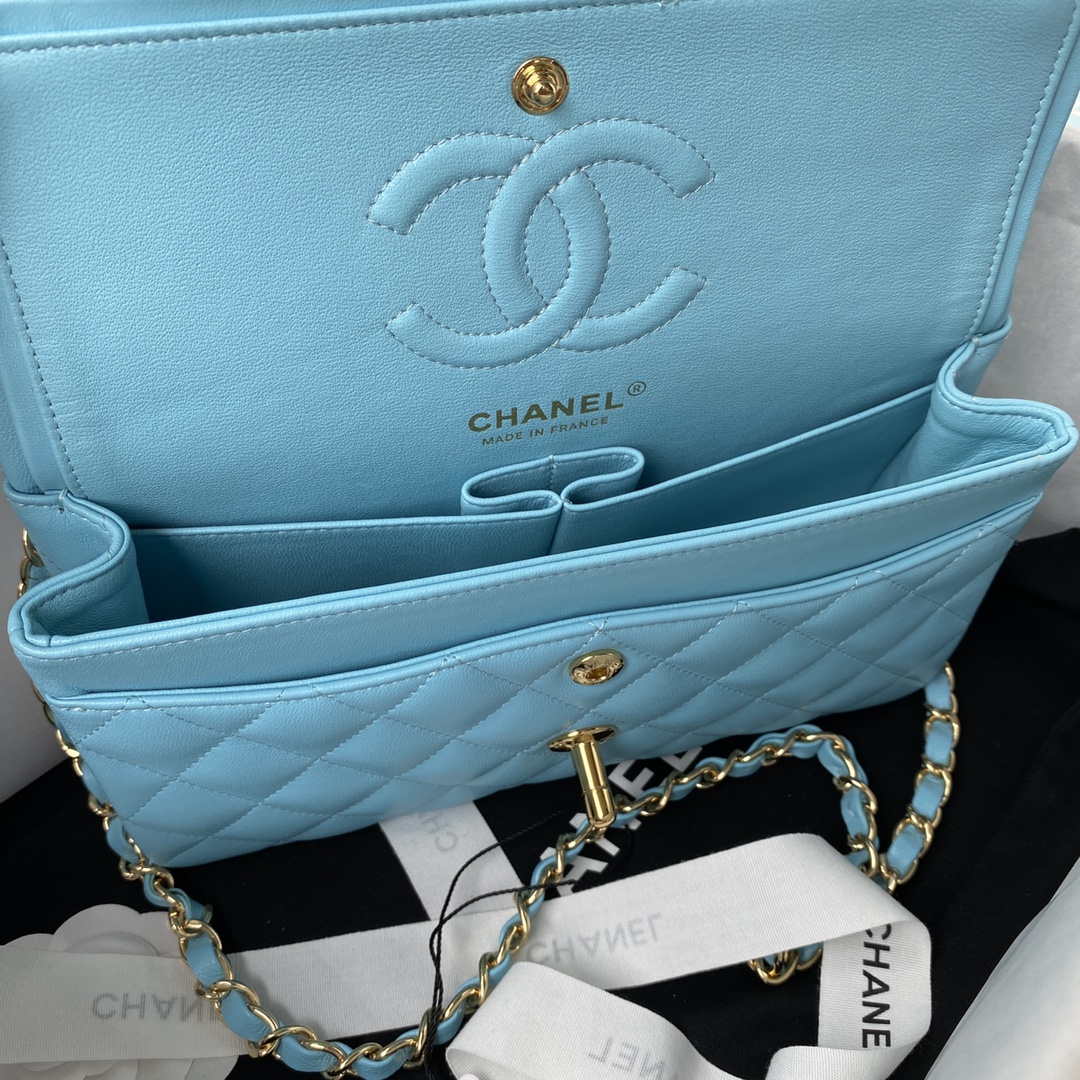 Chanel A01113 Flap Handbag Classic Bag Lake Blue Lambskin Gold - Default Title - View 7