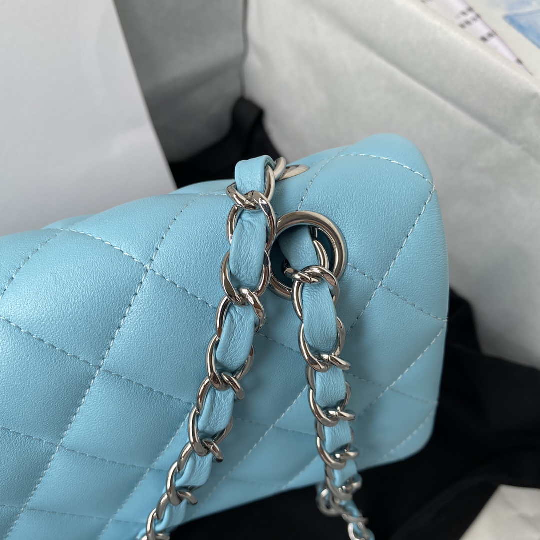 Chanel A01113 Flap Handbag Classic Bag Lake Blue Lambskin Silver - Default Title - View 4