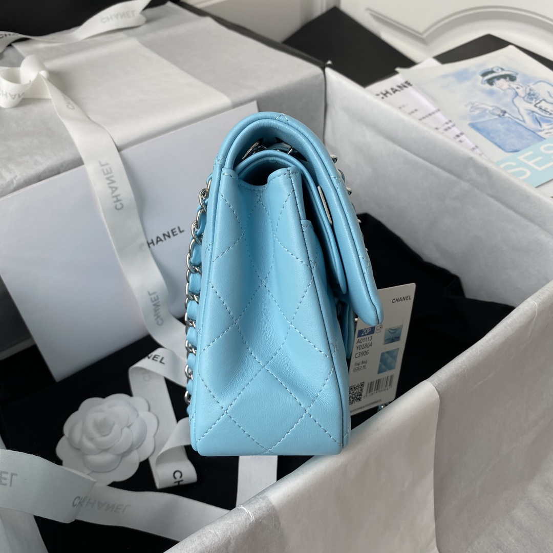 Chanel A01113 Flap Handbag Classic Bag Lake Blue Lambskin Silver - Default Title - View 5