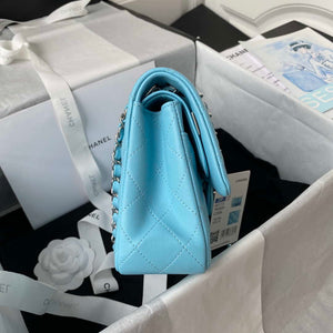 Chanel A01113 Flap Handbag Classic Bag Lake Blue Lambskin Silver - Default Title - View 5