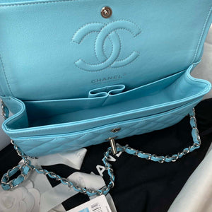 Chanel A01113 Flap Handbag Classic Bag Lake Blue Lambskin Silver - Default Title - View 7