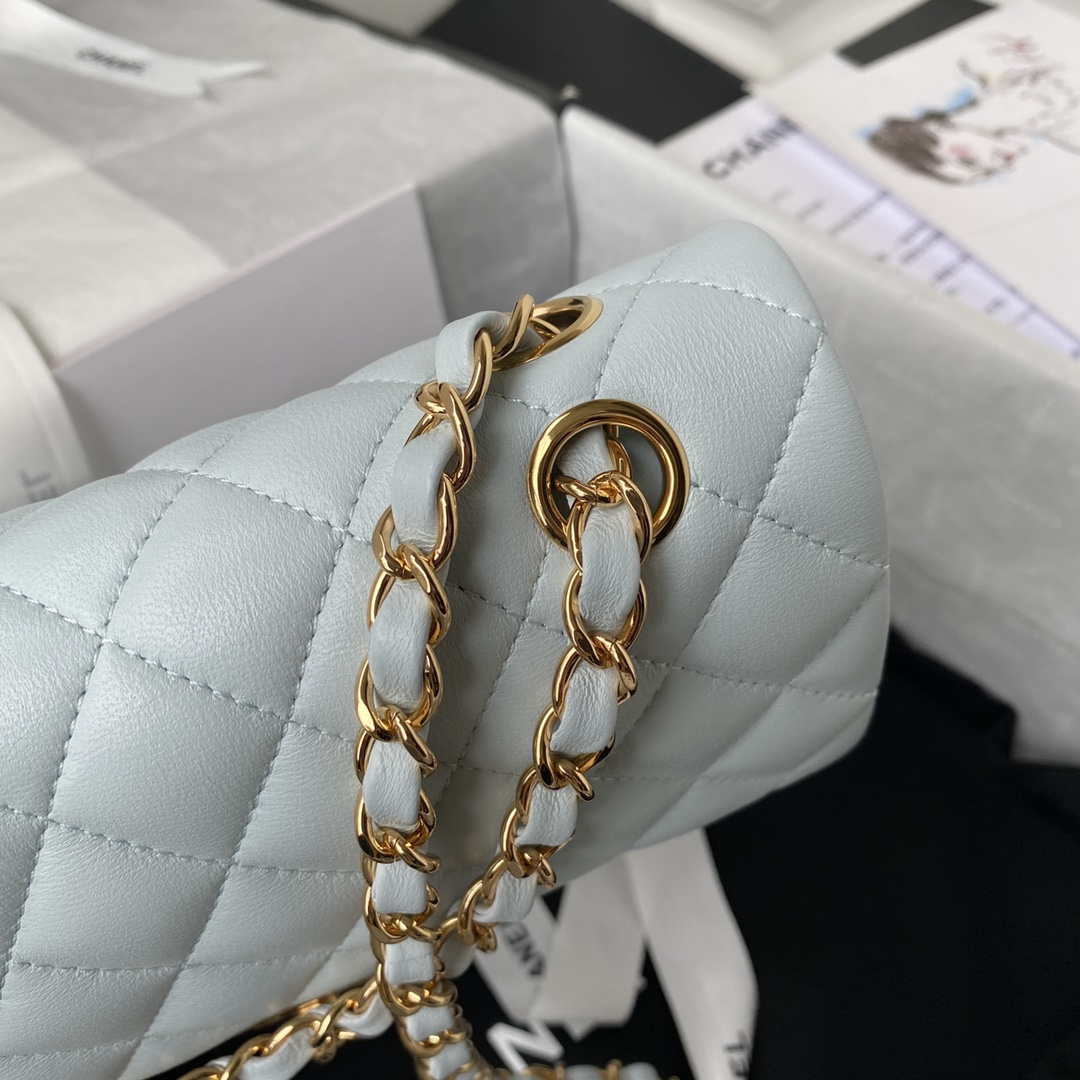 Chanel A01113 Flap Handbag Classic Bag Lambskin Light Blue Gold - Default Title - View 4