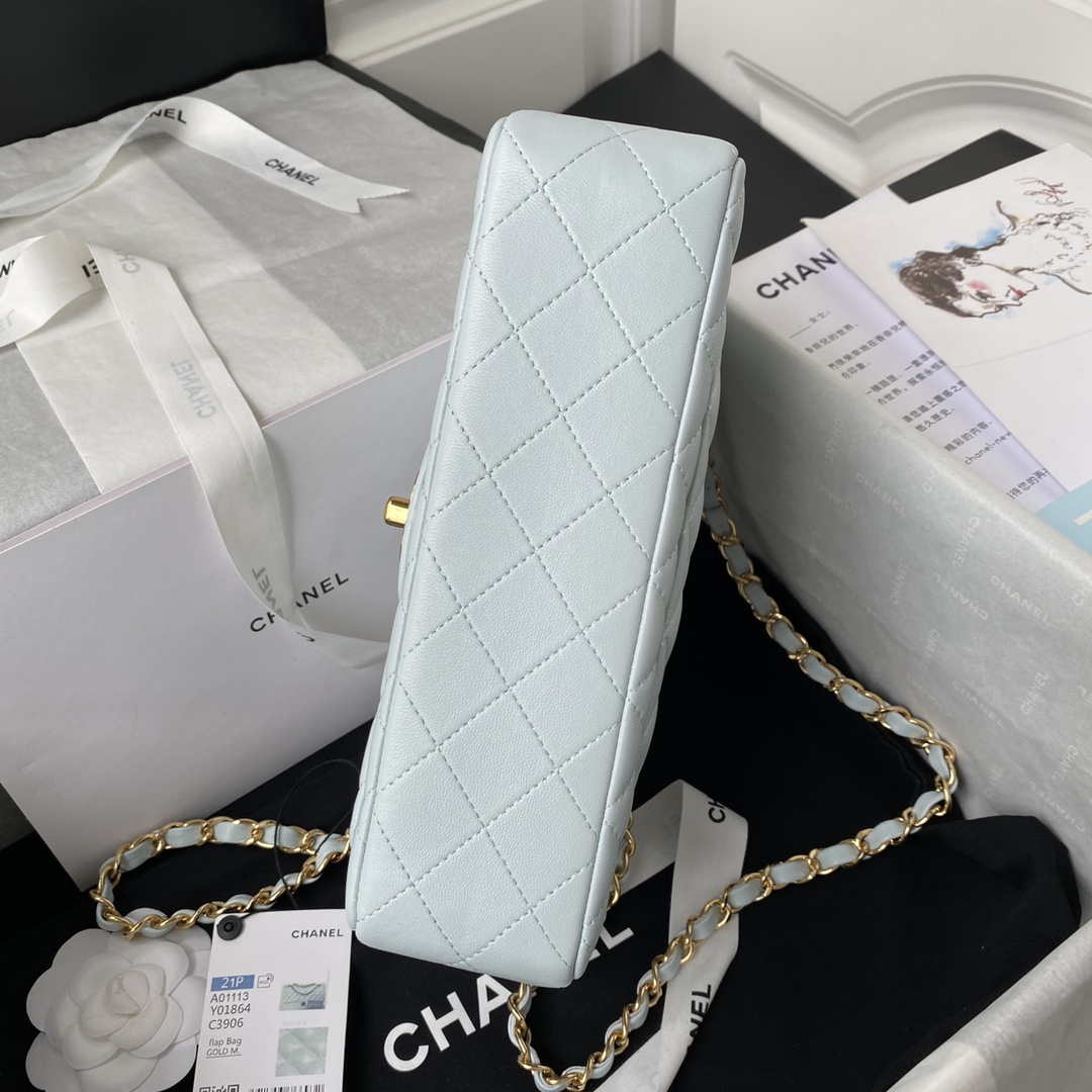 Chanel A01113 Flap Handbag Classic Bag Lambskin Light Blue Gold - Default Title - View 5