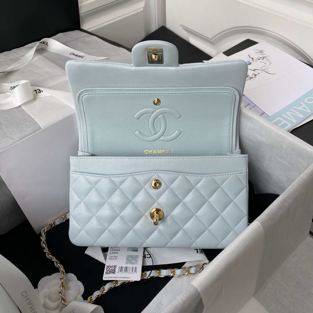 Chanel A01113 Flap Handbag Classic Bag Lambskin Light Blue Gold - Default Title - View 6