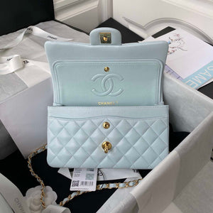 Chanel A01113 Flap Handbag Classic Bag Lambskin Light Blue Gold - Default Title - View 6