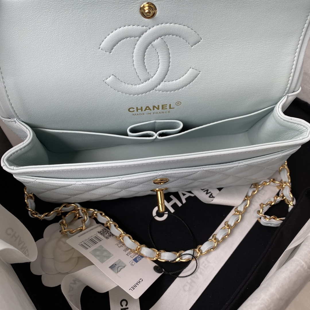 Chanel A01113 Flap Handbag Classic Bag Lambskin Light Blue Gold - Default Title - View 7