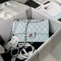 Chanel A01113 Flap Handbag Classic Bag Lambskin Light Blue Silver - Default Title - View 1