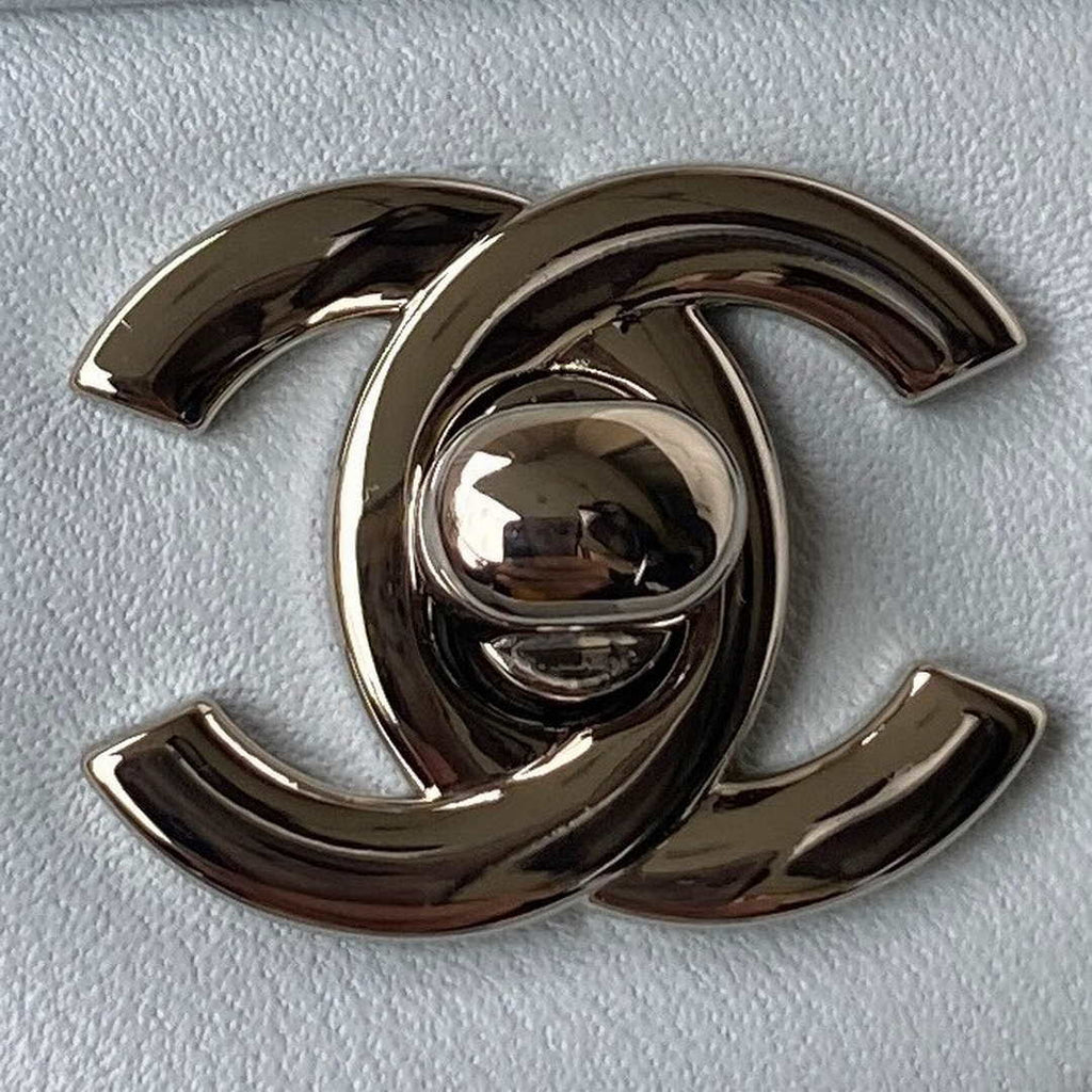 Chanel A01113 Flap Handbag Classic Bag Lambskin Light Blue Silver