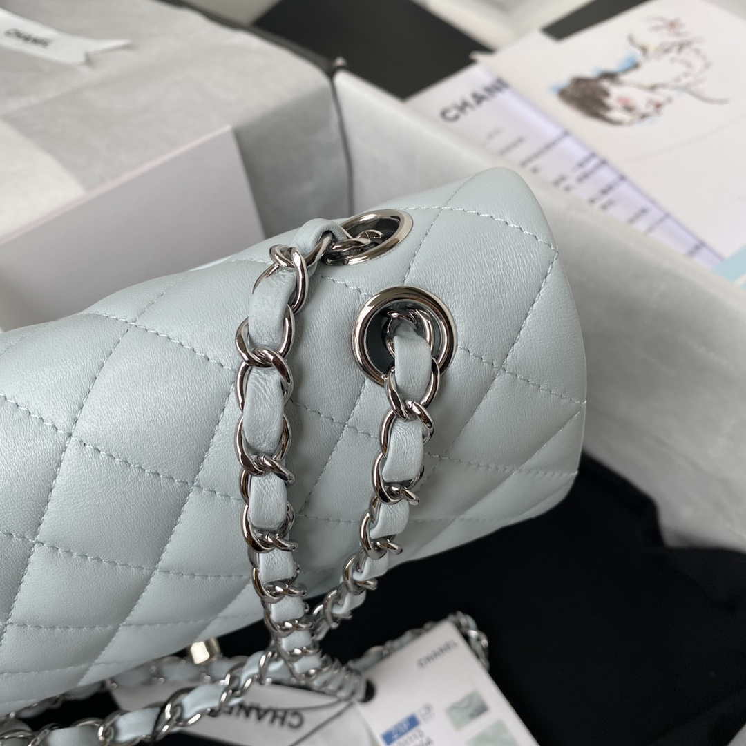 Chanel A01113 Flap Handbag Classic Bag Lambskin Light Blue Silver - Default Title - View 4