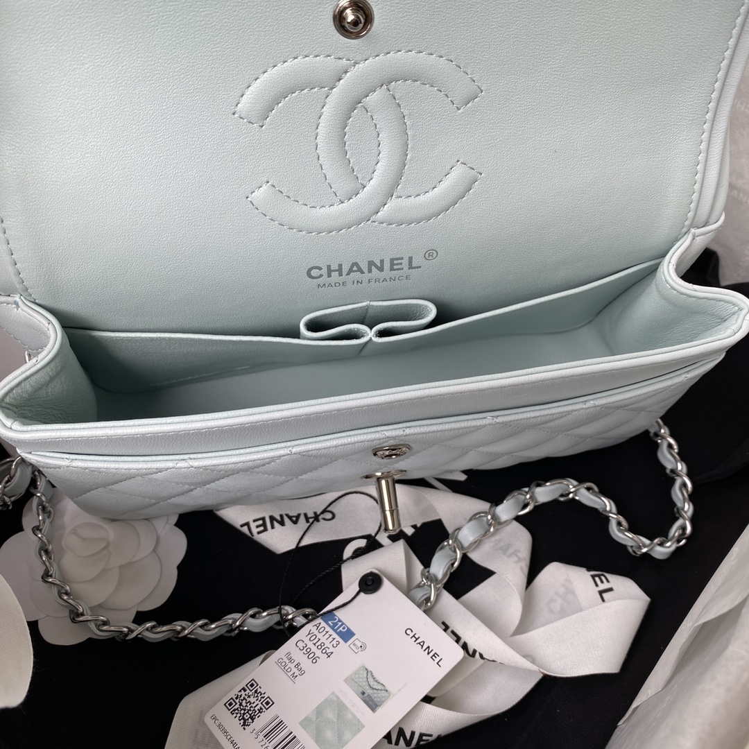 Chanel A01113 Flap Handbag Classic Bag Lambskin Light Blue Silver - Default Title - View 7