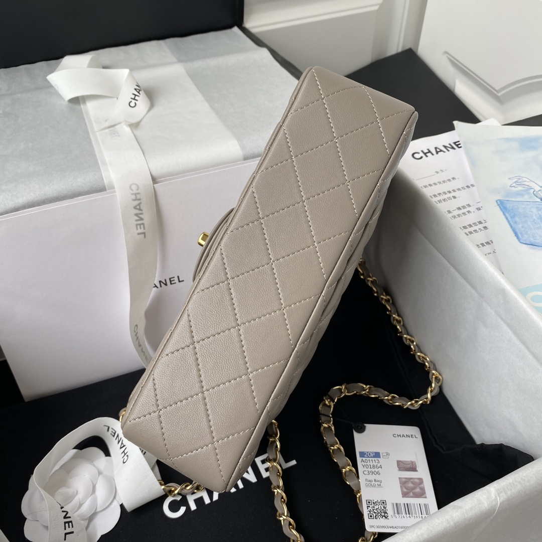 Chanel A01113 Flap Handbag Classic Bag Lambskin Light Gray Gold - Default Title - View 6