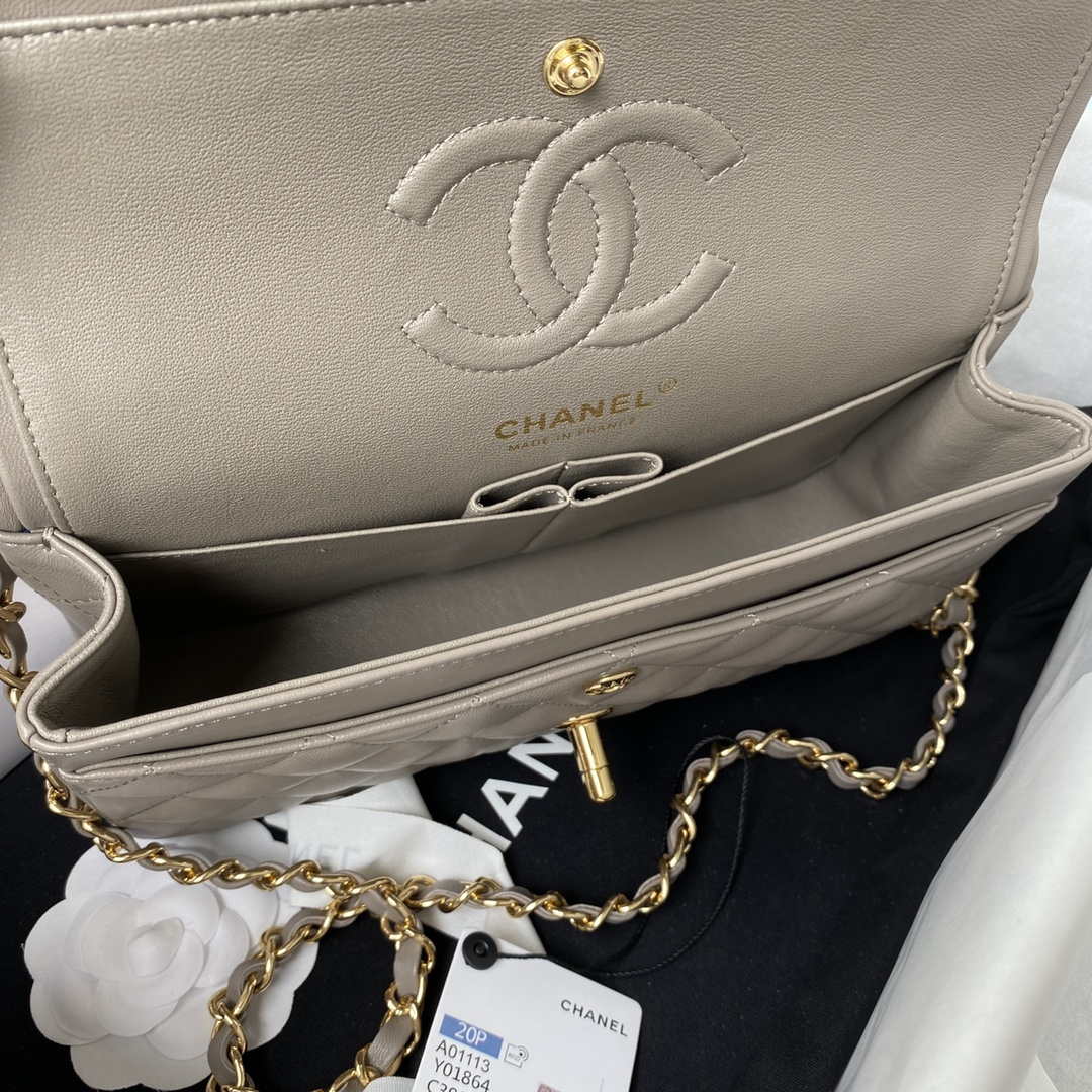 Chanel A01113 Flap Handbag Classic Bag Lambskin Light Gray Gold - Default Title - View 7