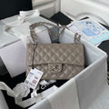 Chanel A01113 Flap Handbag Classic Bag Lambskin Light Gray Silver