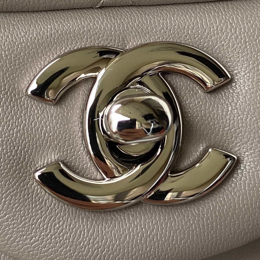 Chanel A01113 Flap Handbag Classic Bag Lambskin Light Gray Silver