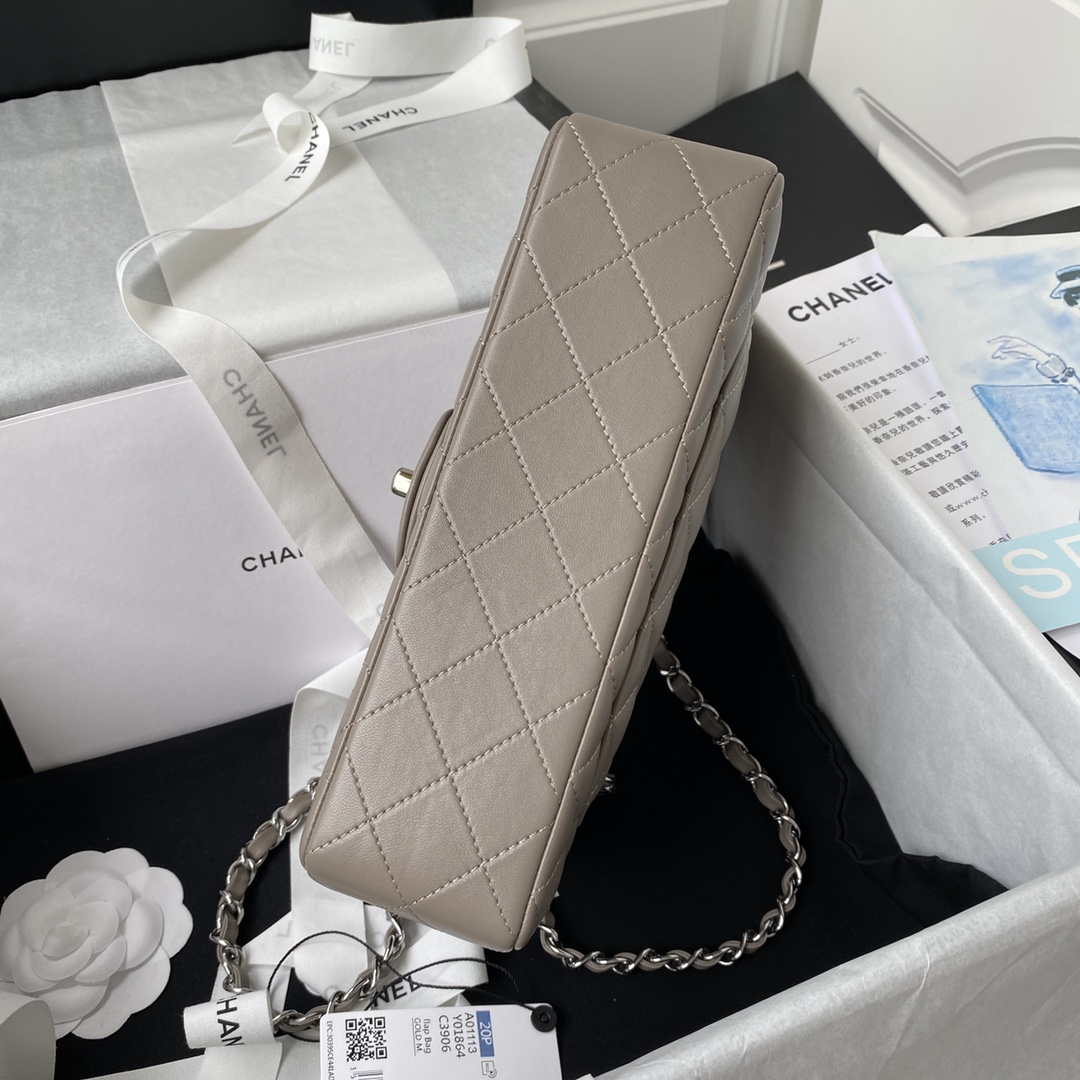 Chanel A01113 Flap Handbag Classic Bag Lambskin Light Gray Silver - Default Title - View 6