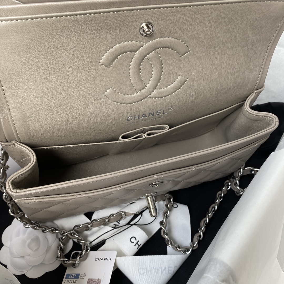 Chanel A01113 Flap Handbag Classic Bag Lambskin Light Gray Silver - Default Title - View 7